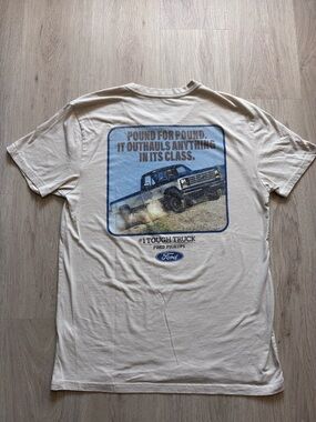 Ford Short Sleeve Tee with Distressed Blue Logo on Cream